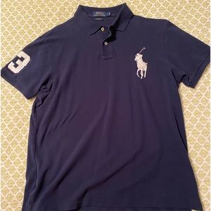 Polo Ralph Lauren CUSTOM FIT Big Pony Short Sleeve Polo Shirt Blue -Large-
